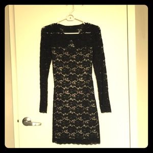 Express black lace, open back cocktail dress